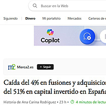 Cada del 4% en fusiones y adquisiciones, pero aumento del 51% en capital invertido en Espaa